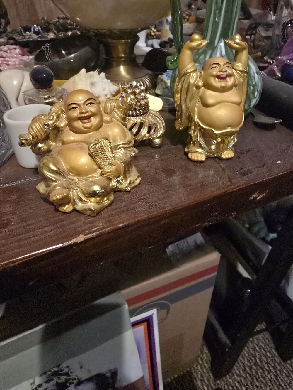 Gold Laughing Buddha Figurine Set - Home Accents Money Luck And Laughing Buddha
